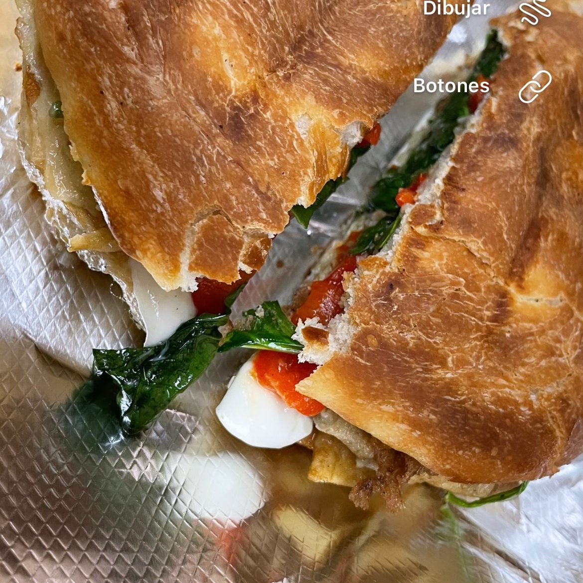 Eggplant, Fresh Mozzarella & Roasted Peppers Panini.